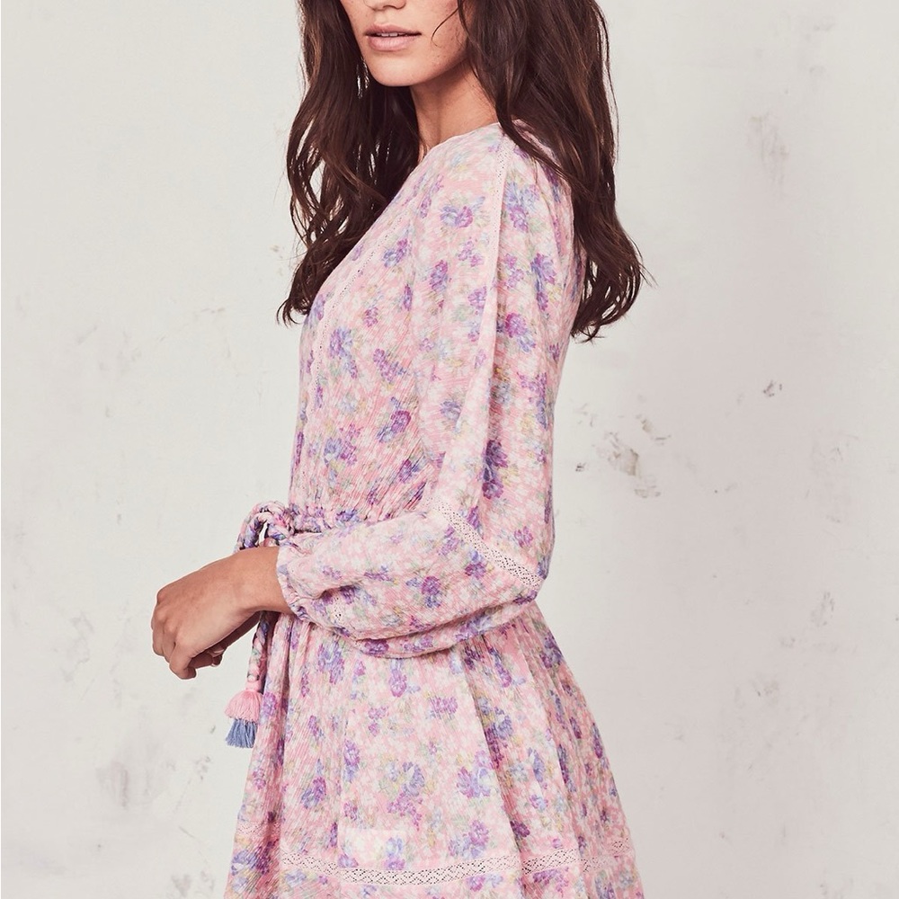 LoveShackFancy Pink and Blue Long Sleeve Sundress - Picture 2 of 6